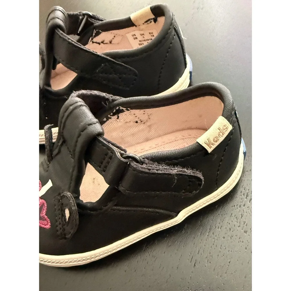 Keds x Kate Spade French Bulldog Sneaker Baby T-Strap Crib Shoe Size 2M Black